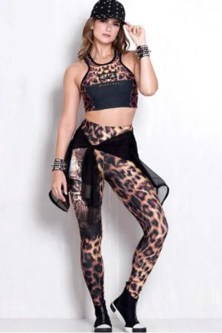 Conjunto Fitness Elastic Animal Print Top + Legging